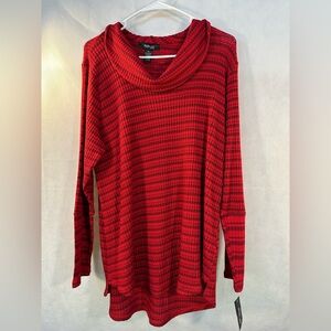 Style & Co. Women's Red Striped Cowl-Neck Waffle-Knit Sweater Size 1X